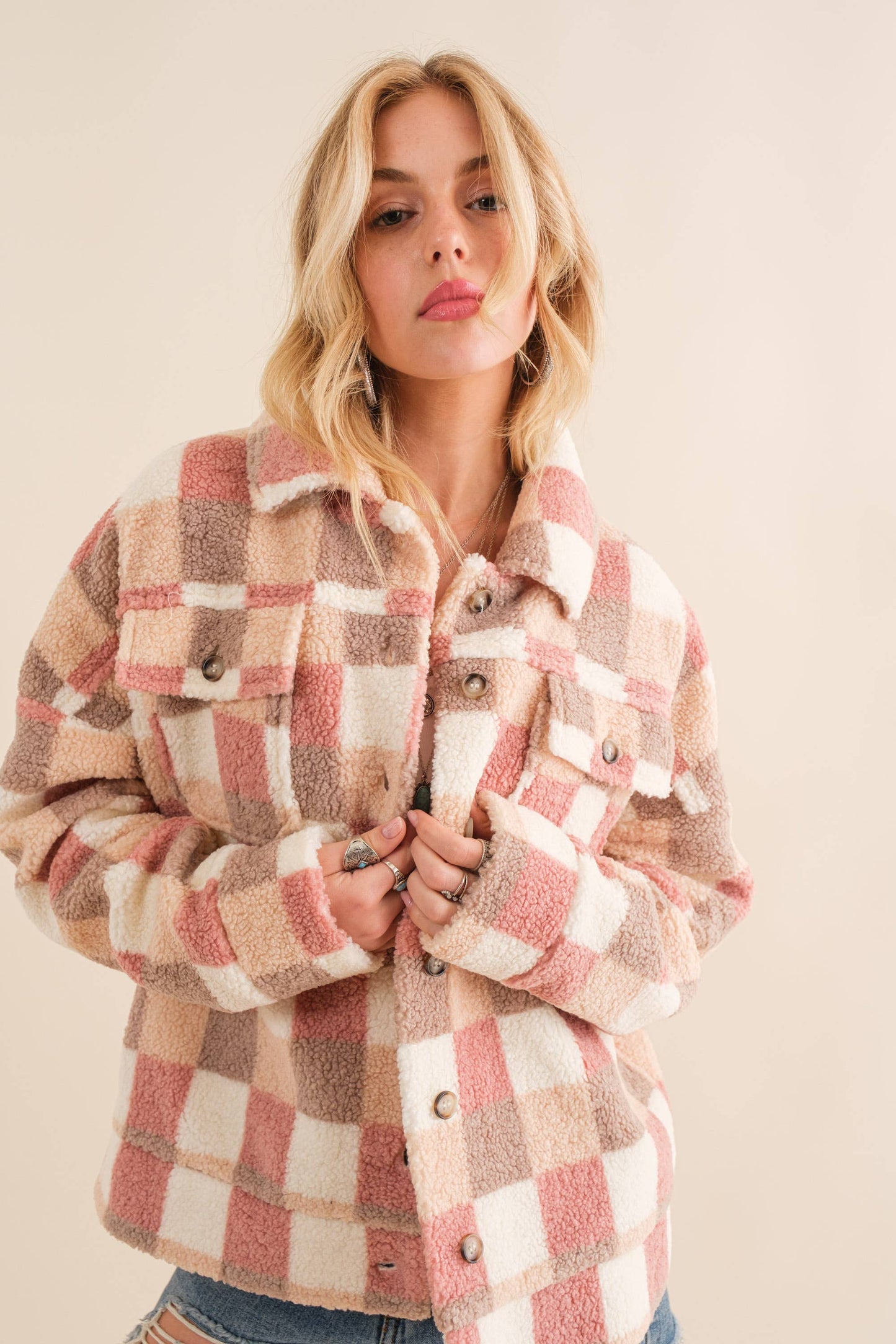 Pink/Brown Checkered Oversized Jacket