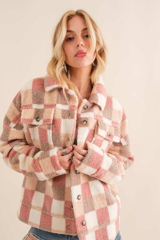 Pink/Brown Checkered Oversized Jacket