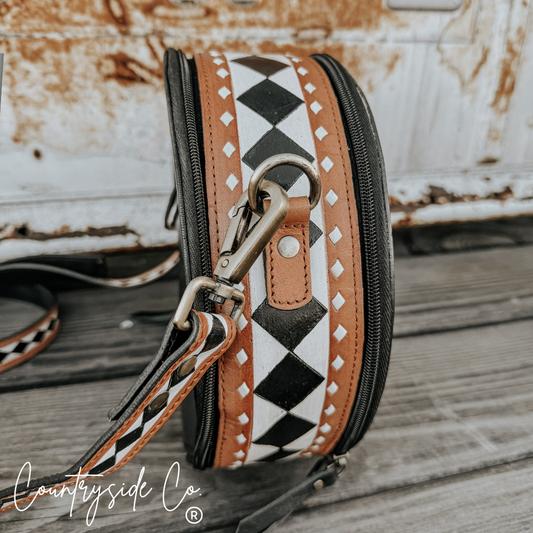 Marfa Leather Checkered Canteen Purse