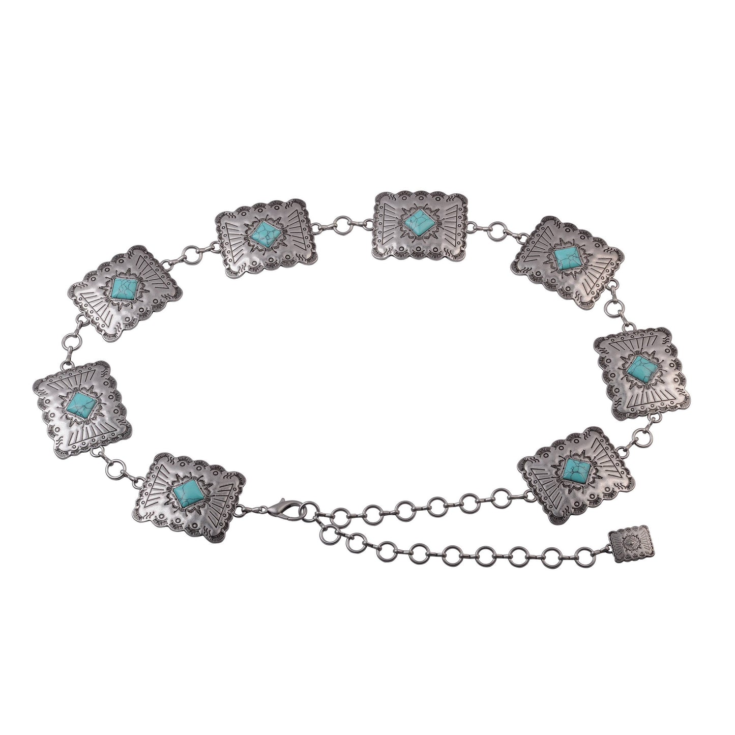 Turquoise Square Concho Chain Belt: Silver