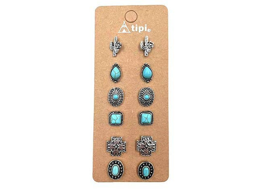 Snowing West - Western 6 Pair Dainty Post Earring Set