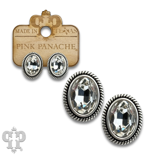 Oval rhinestone  in a custom post earring setting: Silver