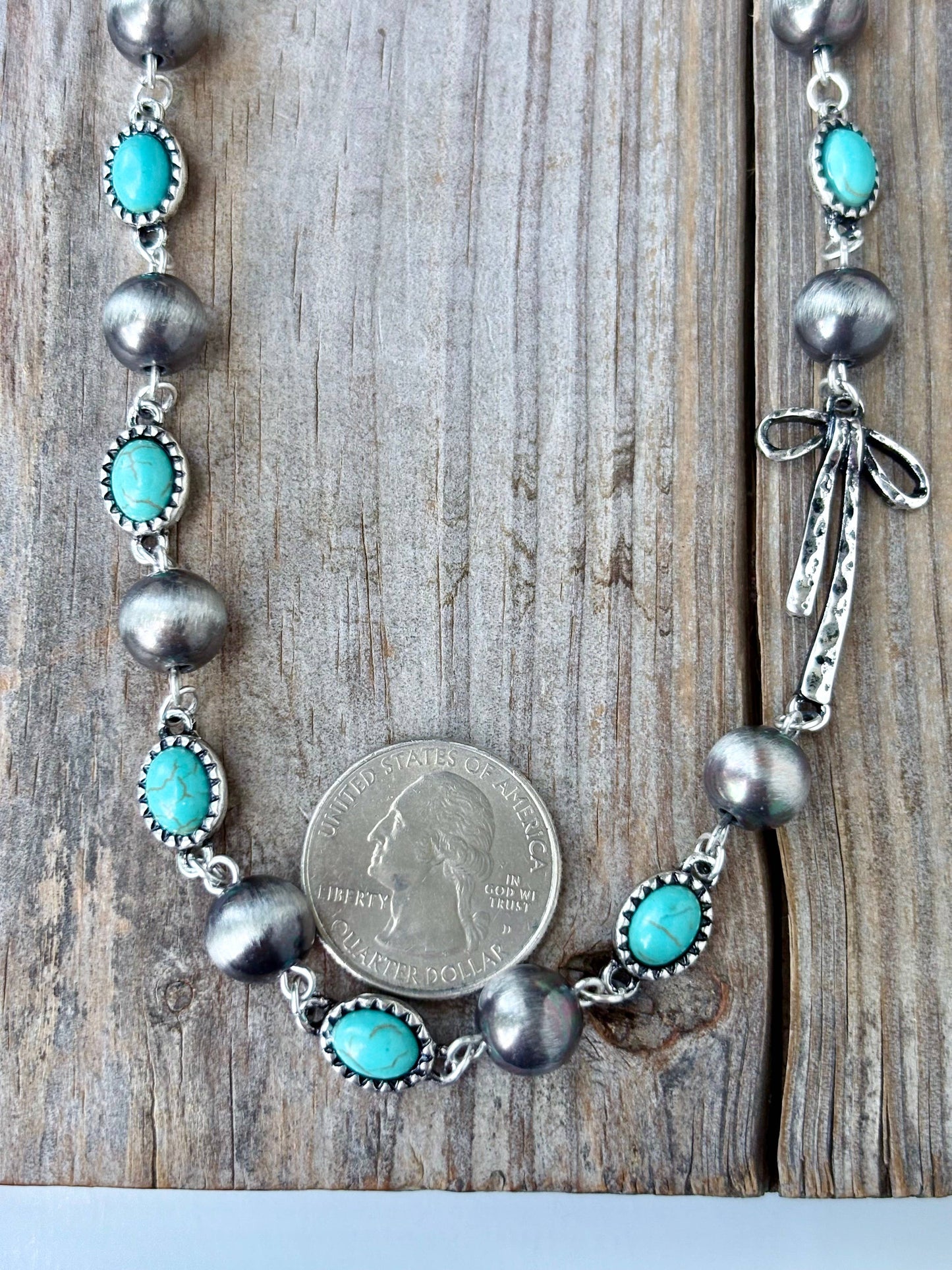 Navajo Style Pearl Stone Coquette Bow Necklace: Purple