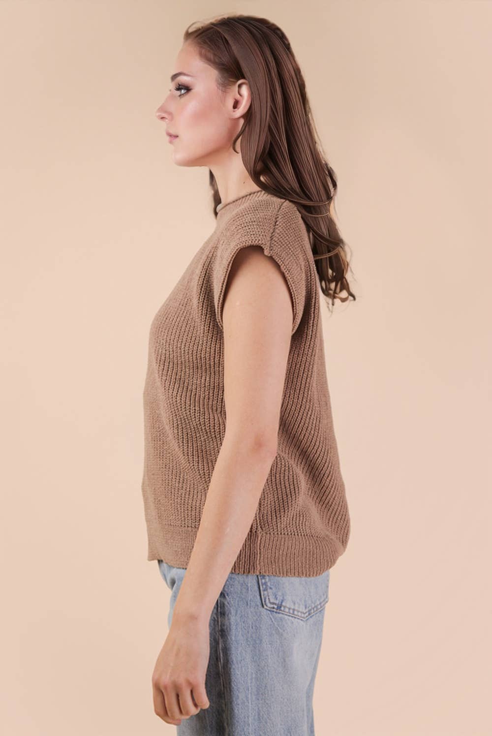 VERY J - 12W3112N-Oversized Soft Knit Sweater Vest Top: ECRU / S-M-L/2-2-2