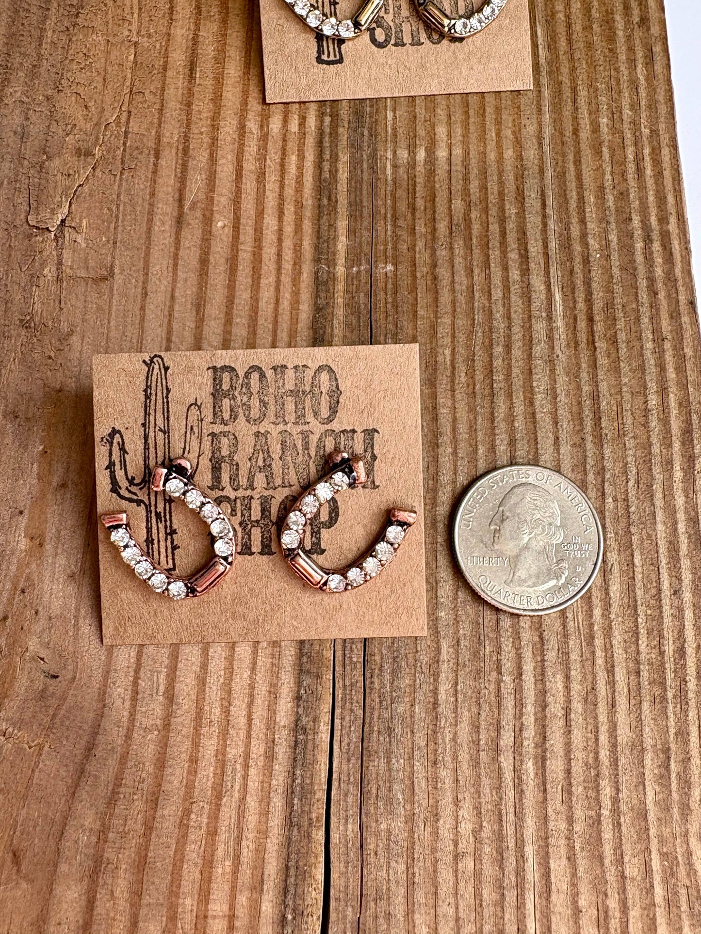 Horseshoe Stud Rhinestone Earrings: CLEAR - AB STONE