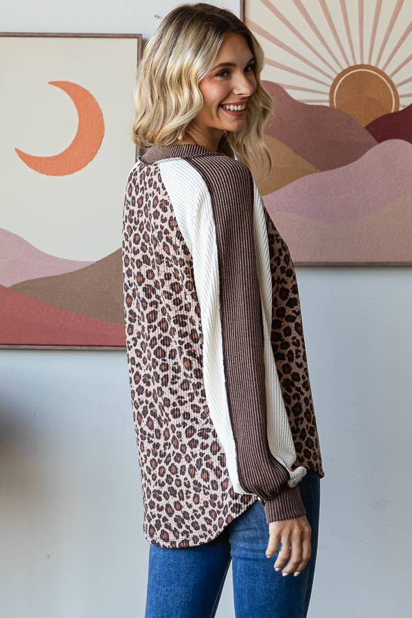 7th Ray - [PLUS SIZE] Animal Print V Neck Pullover Top T5777XL: Brown / 1X