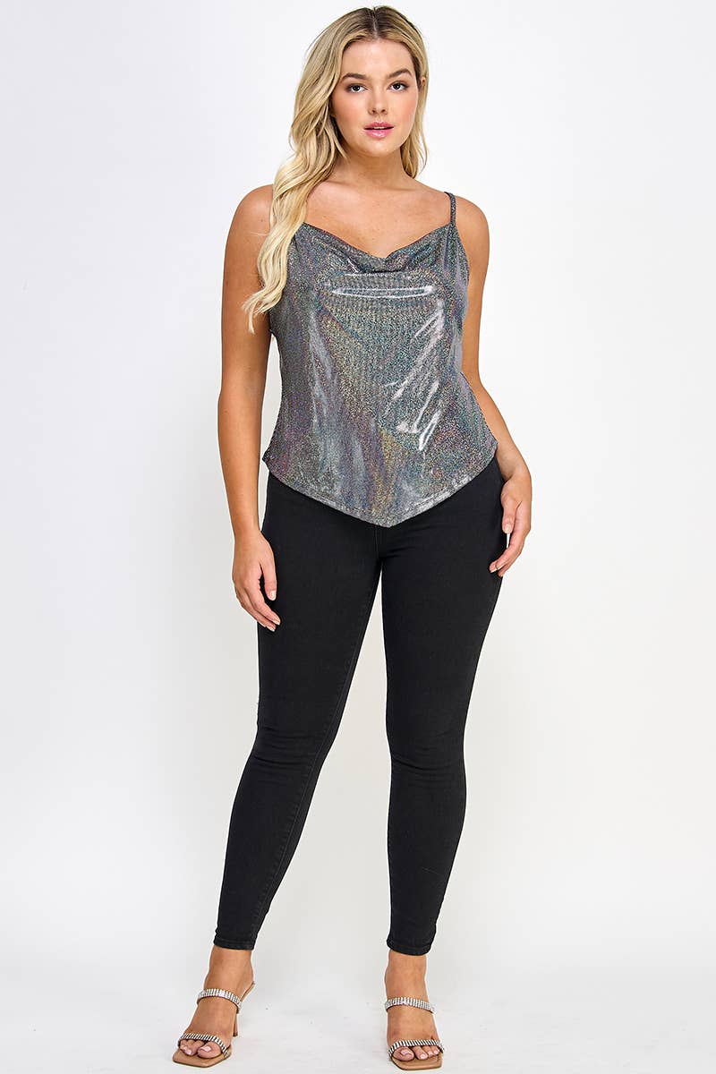 Plus Size Metallic Cowl Neck Cami