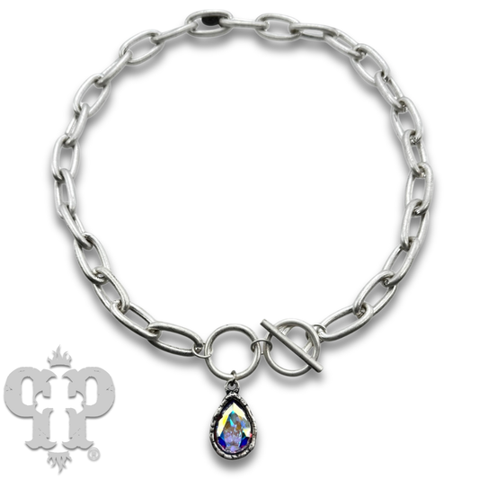 Austrian crystal teardrop chain necklace: Silver