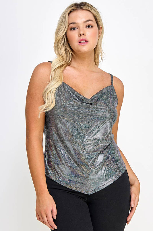 Plus Size Metallic Cowl Neck Cami