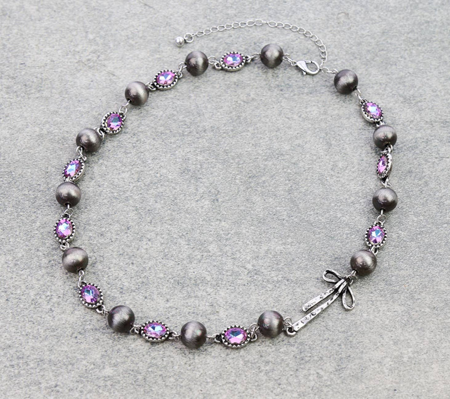 Navajo Style Pearl Stone Coquette Bow Necklace: Turquoise