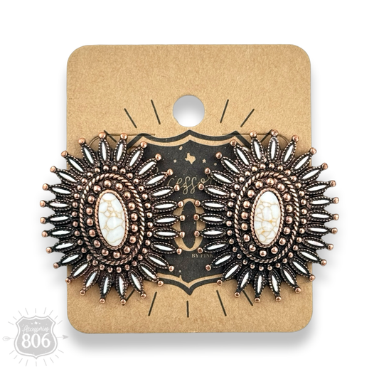 Pink Panache Brands - Southwest oval post earring: White