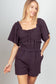 VERY J - NP70350-Sweetheart Neckline Casual Solid Woven Romper: RUST / S-M-L/2-2-2