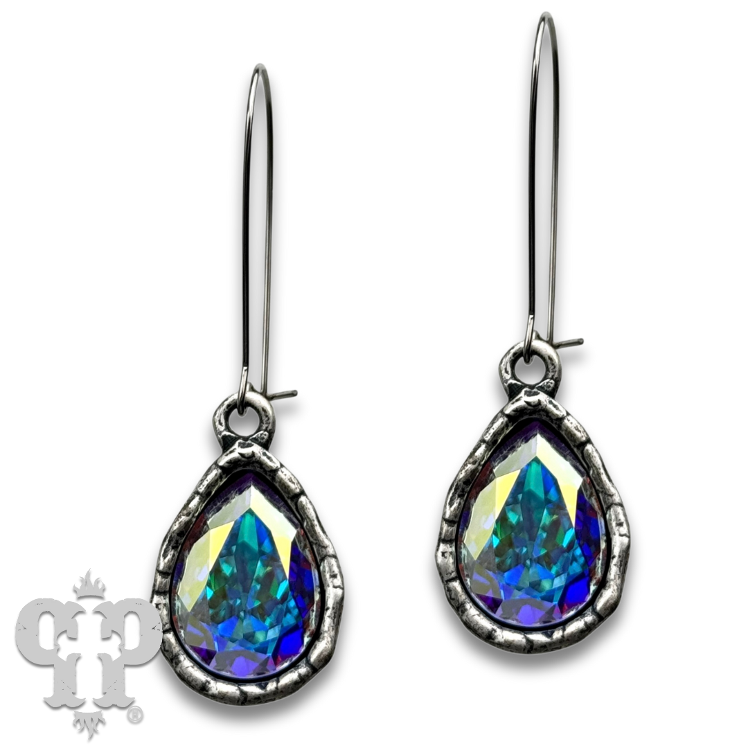 Austrian crystal teardrop earring, large: Silver