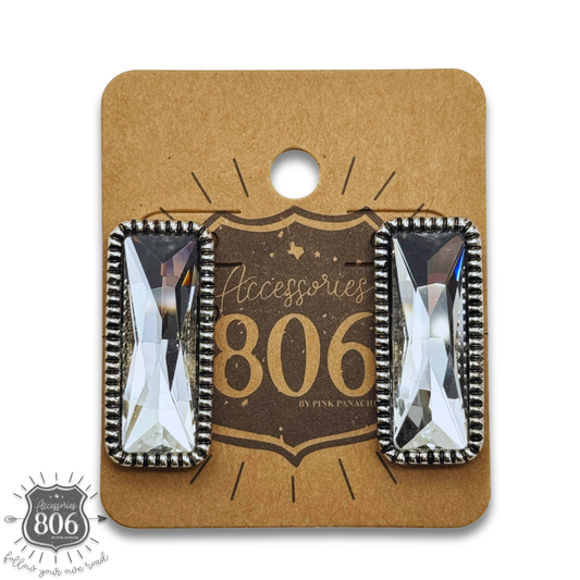 Western rectangle rhinestone earring: Clear