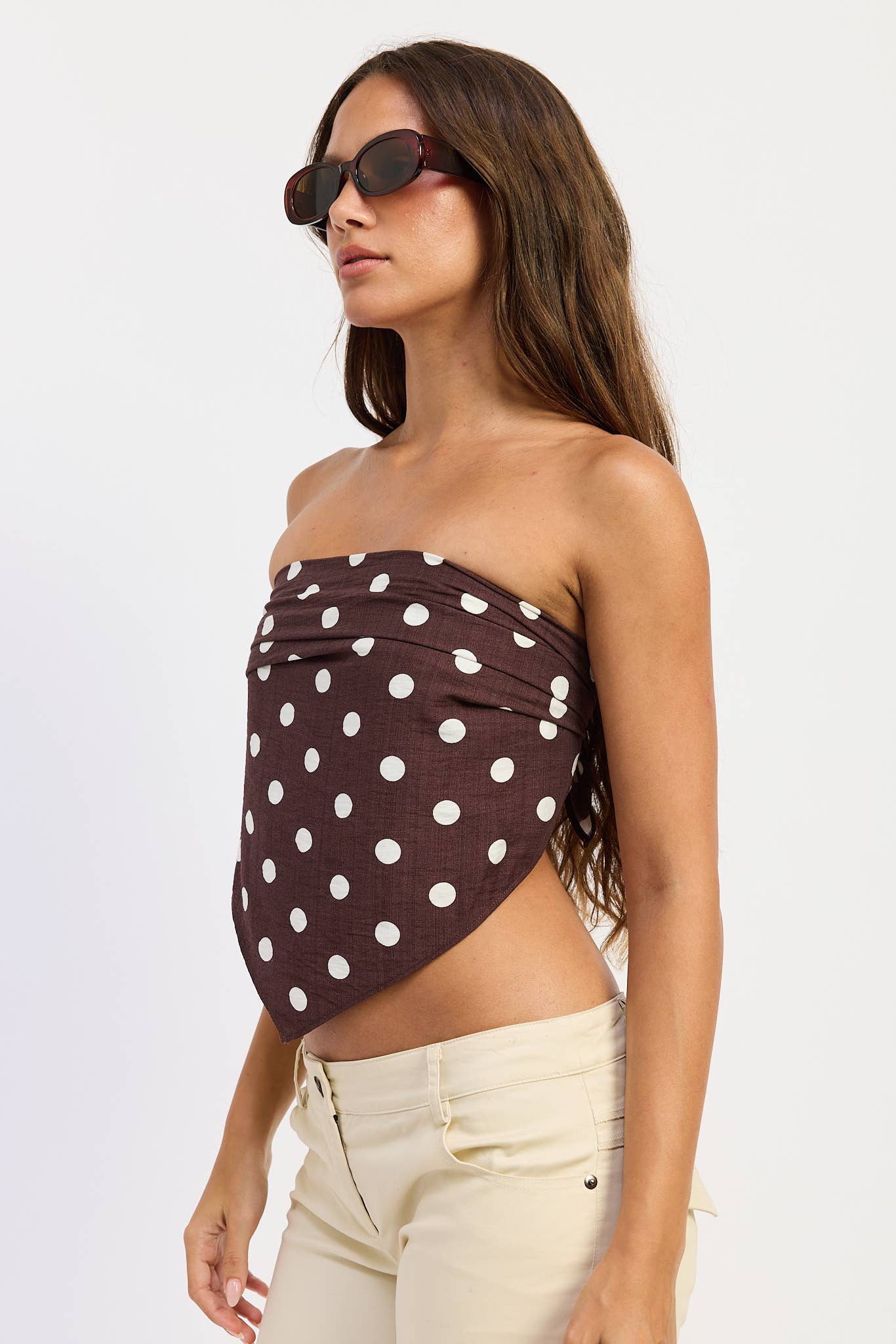 Emory Park - POLKA DOT SCARF BANDANA SATIN TOP: ESPRESSO POLKA DOT / L