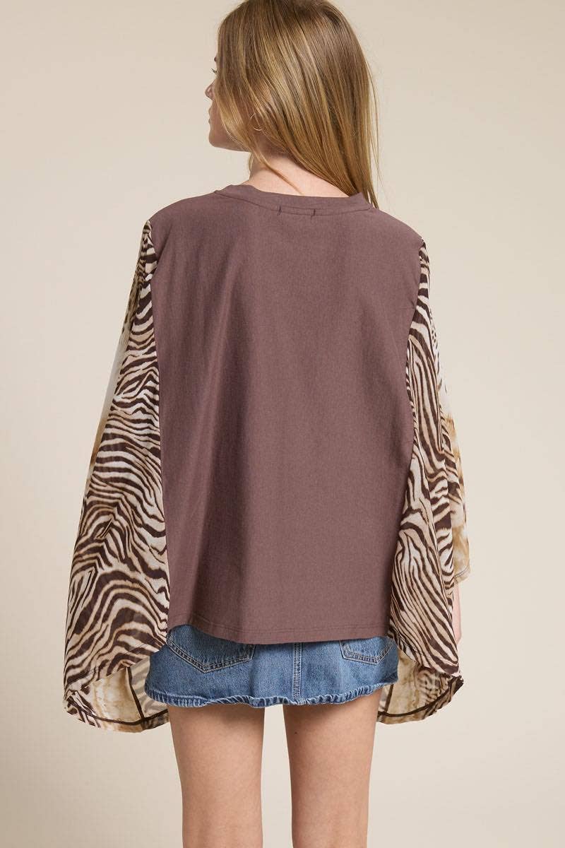 Zutter - Vintage Horse Artwork Graphic Kantha Top: DK BROWN / M