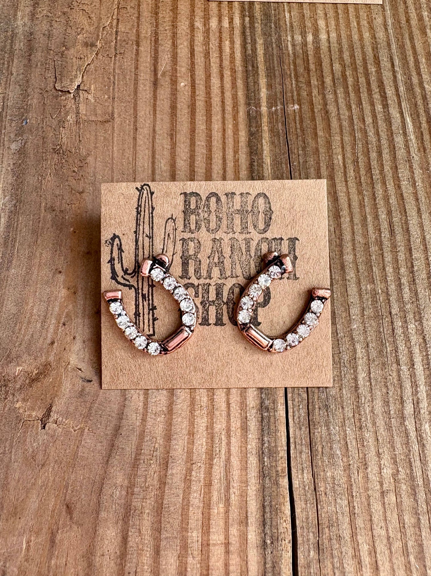 Horseshoe Stud Rhinestone Earrings: CLEAR - AB STONE