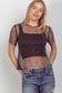VERY J - NT11519-Jewel Fishnet Crochet Knit Top: Blue / SM-ML/3-3