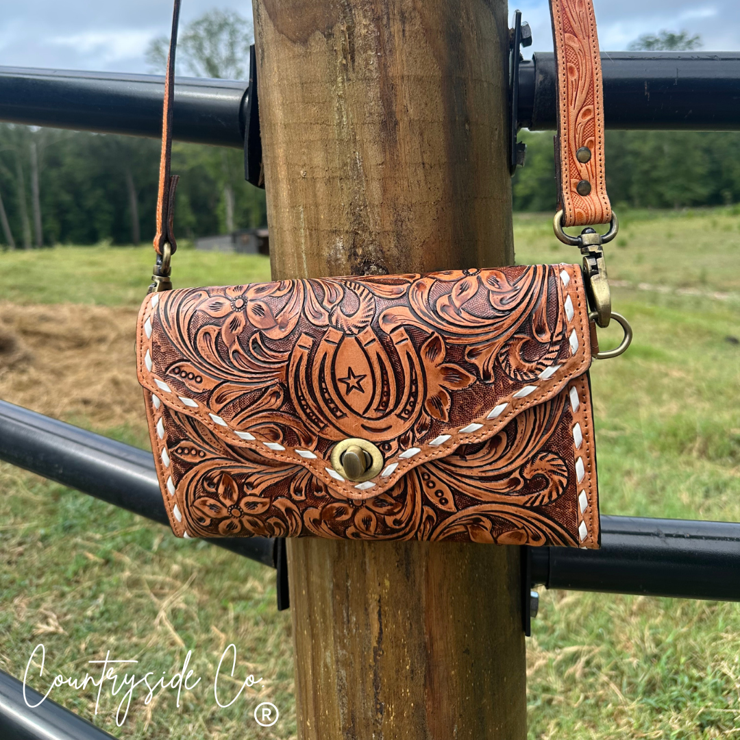 Countryside Co. - Stampede Double Horseshoe Tooled Leather Purse Crossbody