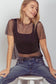 VERY J - NT11519-Jewel Fishnet Crochet Knit Top: Blue / SM-ML/3-3