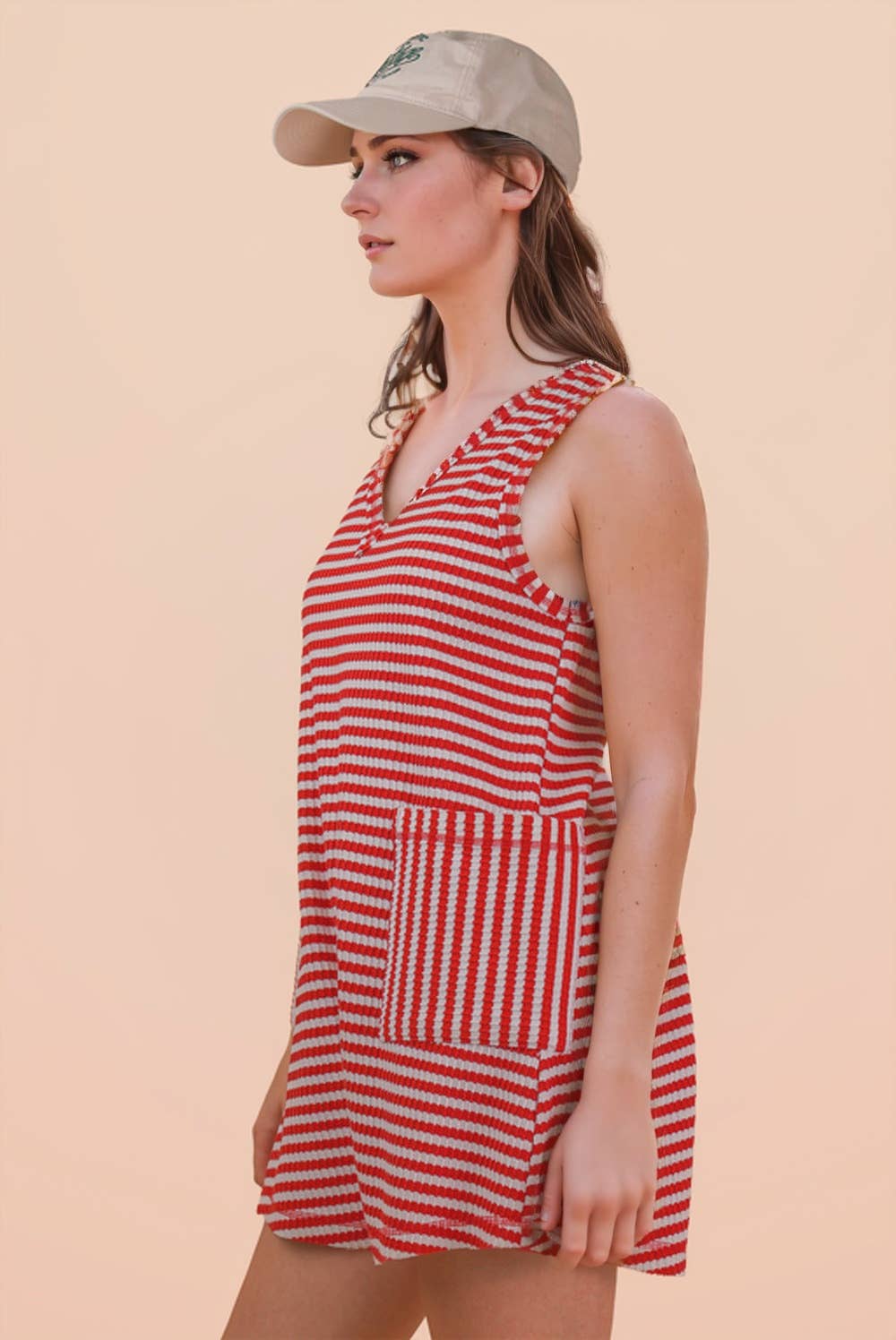 VERY J - NP70744-Striped Knit Casual Comfy Romper: OAT/BLACK / S-M-L/2-2-2
