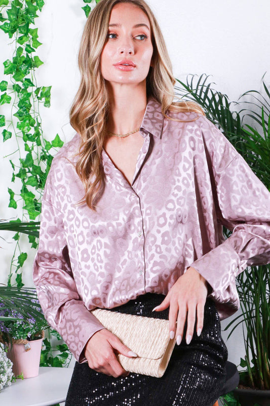 Collared Animal Jacquard Shirt Blouse