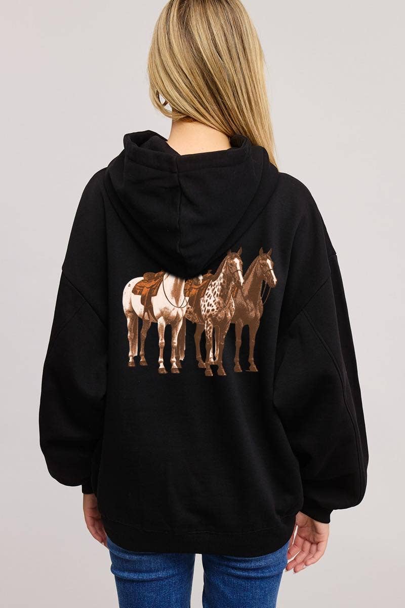Zutter - Horse Trio Vintage Graphic L/S Fleece Hoodie: BONE / M