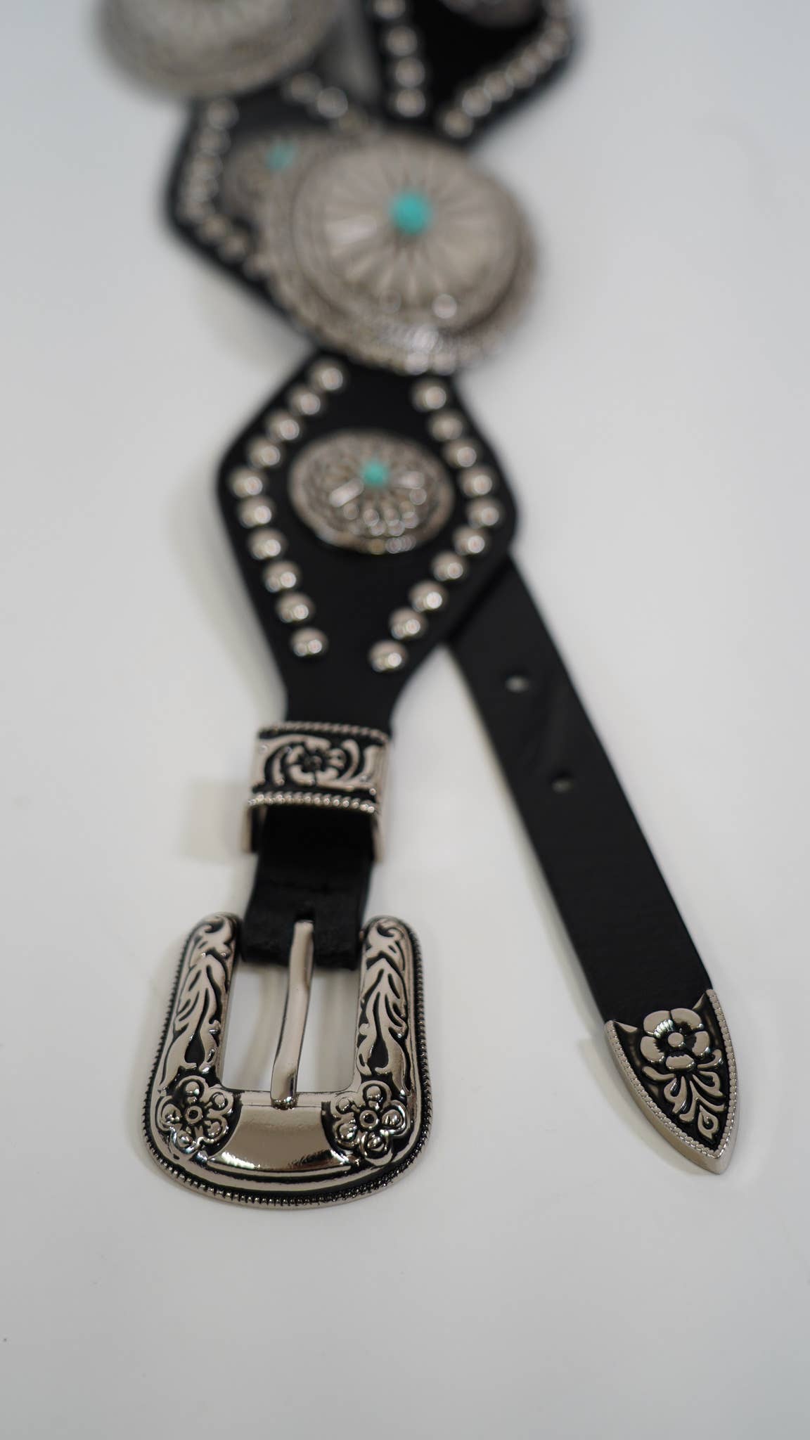 Most Wanted USA - Maximalist Silver Concho Western Buckle Leather Belt: Black / ML