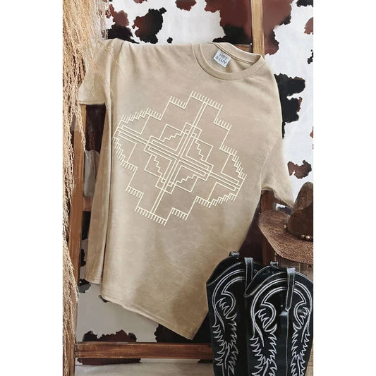 Beige Aztec Puff Print Tee