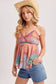 Bluivy - BOHO PATCHWORK PRINTE V-NECK TANK TOP: BLUE COMBO / L