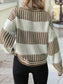 Two Tone Striped Patchwork Drop Shoulder Sweater: Khaki
