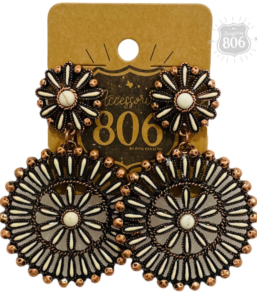 Pink Panache Brands - Southwest round earring: White