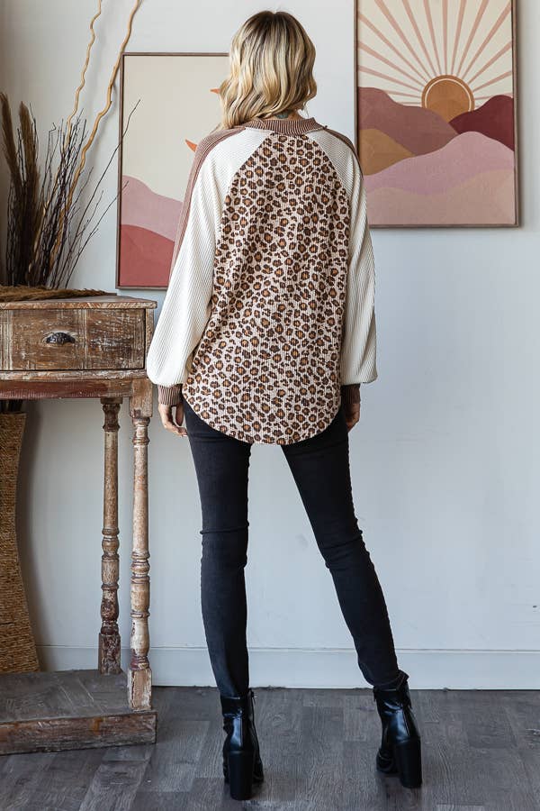 7th Ray - [PLUS SIZE] Animal Print V Neck Pullover Top T5777XL: Brown / 1X