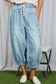 Vine & Love - Casual Patch Pockets Elastic Band Crop Barrel Jeans VP83238: Light Denim / L