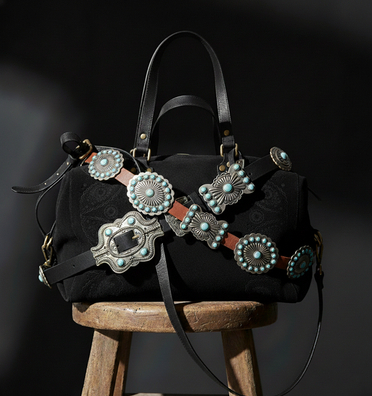 Turquoise Dottie Floral Concho Belt: Black
