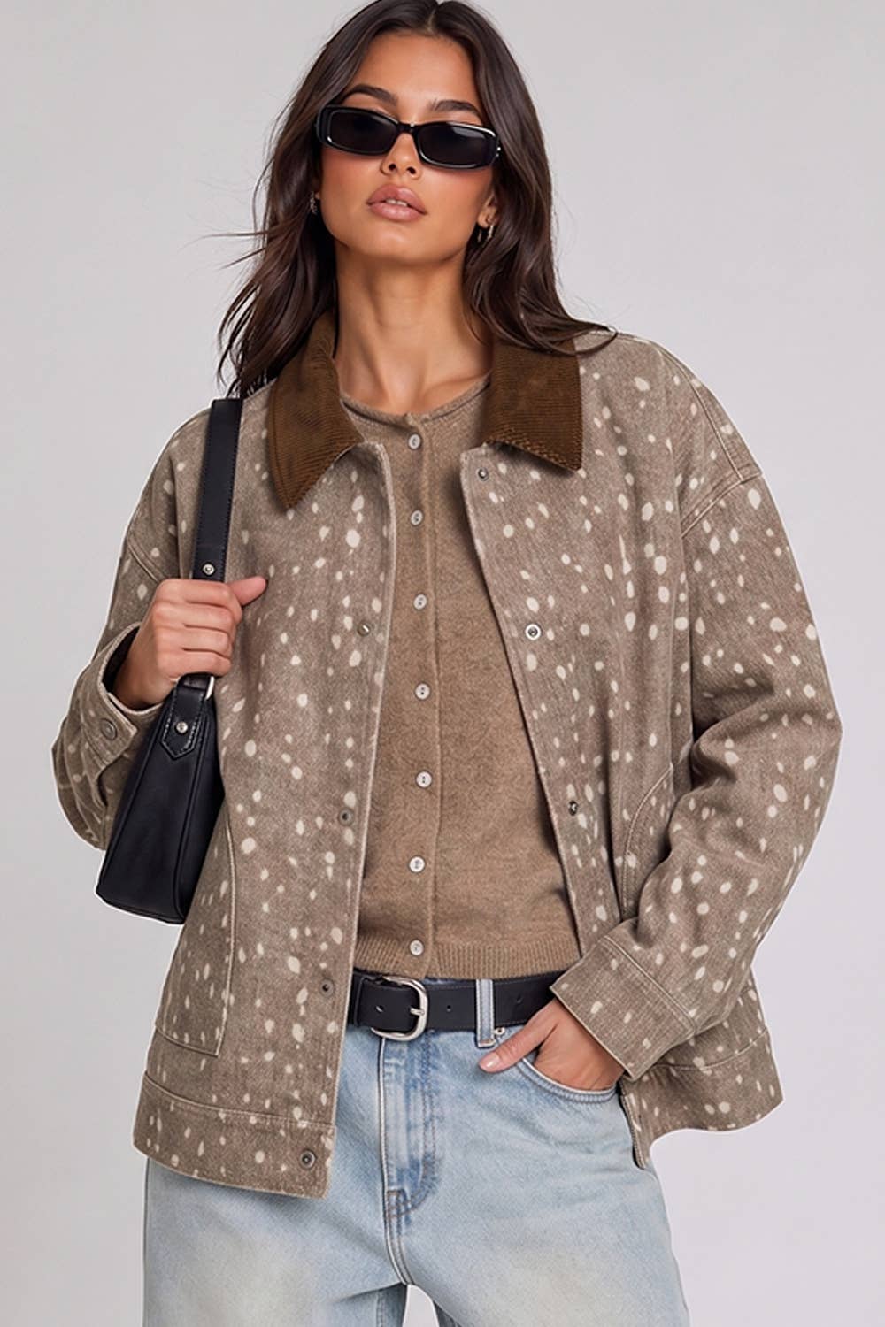 VERY J - NJ90491-Western Animal Print Jacket: MOCHA BAMBI / S-M-L/2-2-2