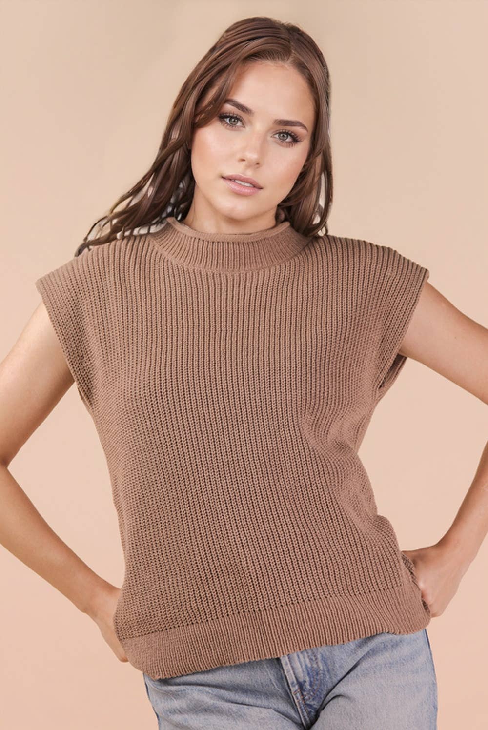 VERY J - 12W3112N-Oversized Soft Knit Sweater Vest Top: ECRU / S-M-L/2-2-2