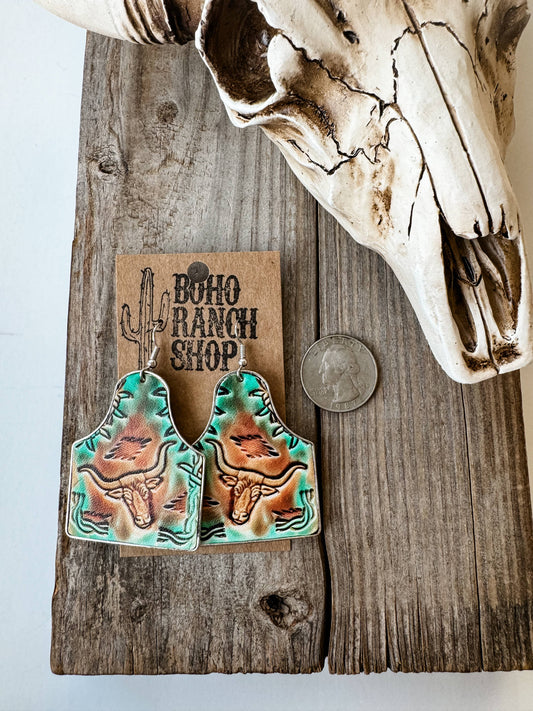 Western Steer Cow Leather Earrings