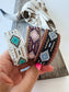 Aztec Pattern Seed Bead Leather Cuff Bracelet: WHITE + TURQUOISE