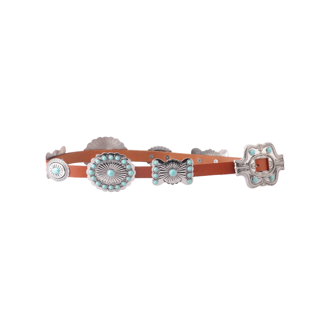 Most Wanted USA - Turquoise Dottie Floral Concho Belt: Black / S
