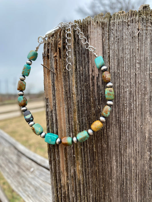 Real Turquoise Bracelet with Sterling Silver Pearls
