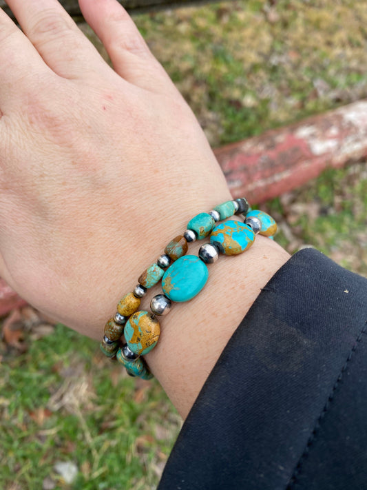 Real Turquoise Bracelet with Sterling Silver Pearls