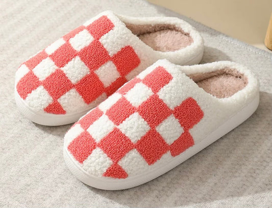 Checkered Plush Slippers