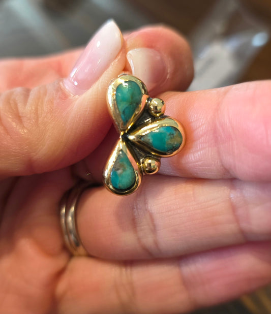 Brass Turquoise Triple Teardrop Earrings - B1449