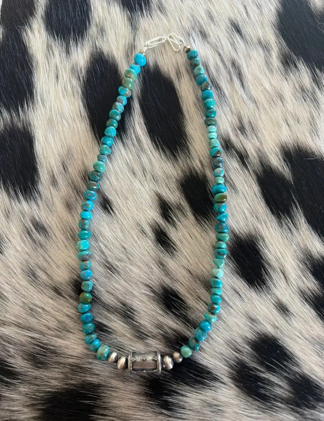 Turquoise Sterling Silver Barrel - 18"