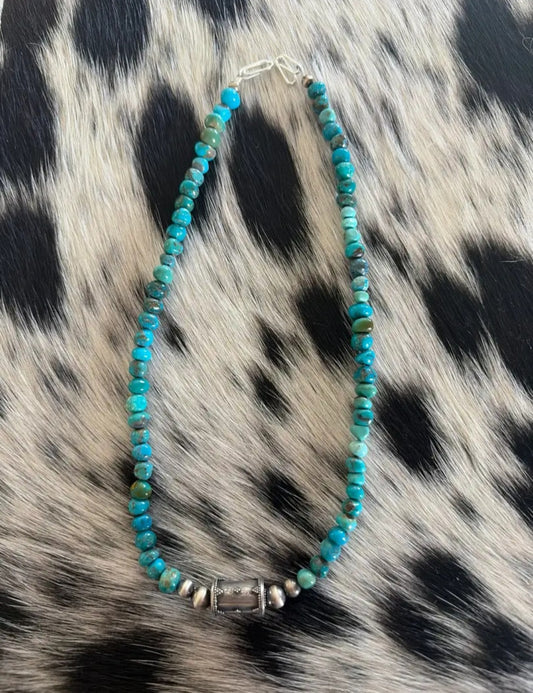 Turquoise Sterling Silver Barrel - 18"