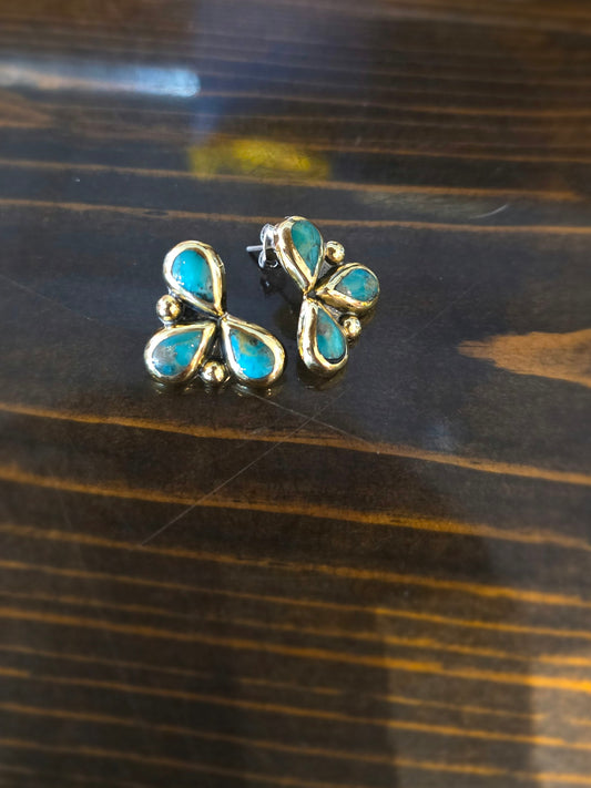 Brass Turquoise Triple Teardrop Earrings - B1449