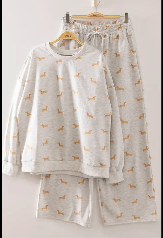 Dachshund Sweatshirt + Wide Leg Pant Set