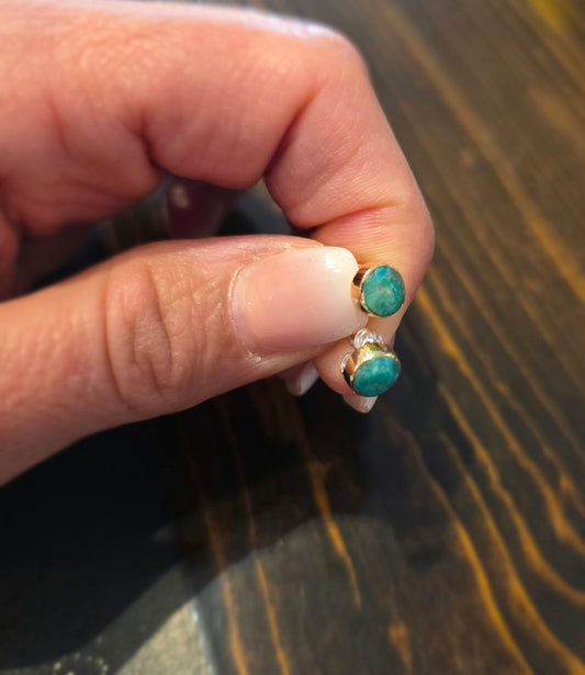 Brass Turquoise 6mm Dainty Studs - B1519-TQ