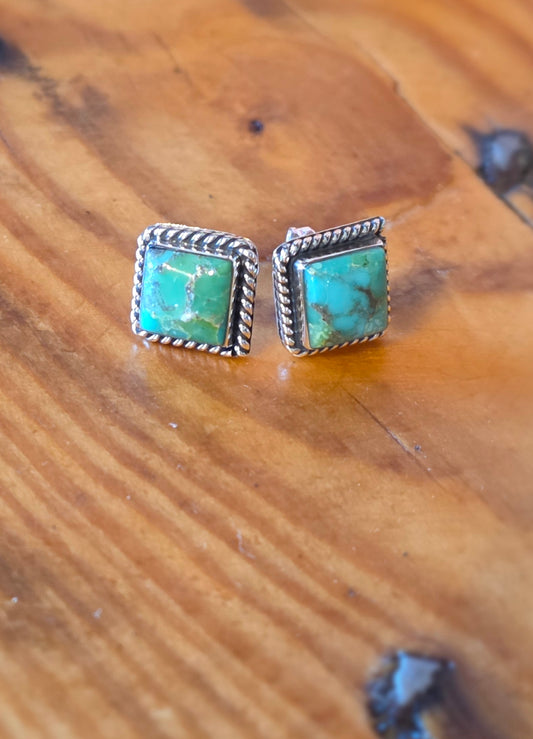 Square Turquoise Stud Earrings